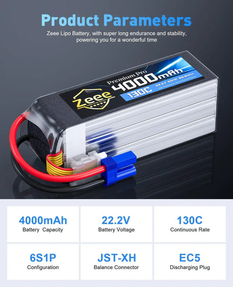 Beefy 6S LiPo Battery 4000mAh 22.2V 130C With EC5 Connector Ultra Low Internal Resistance Soft Case for RC models
