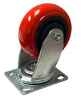Heavy Duty 5 Inch Polyurethane Caster Set Swivel And Fixed Plate Wheels, red wheel, metal plate for easy maneuvering in workshops.