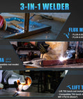 135 Amp Flux Core MIG Welder With Auto Darkening Helmet, 110V Three In One Welder Machine for Gasless MIG, Lift TIG, and Stick Welding
