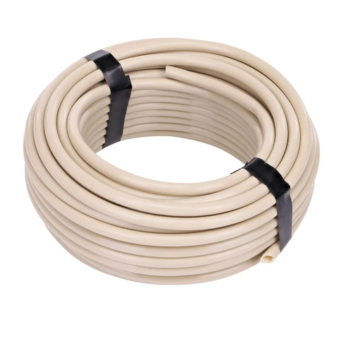 One Quarter Inch Drip Irrigation Tubing Fifty Foot Length For Drippers Drip Emitters And Drip Systems Sand Colored Polyethylene coiled
