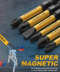 DTTIYXI 10-piece magnetic screwdriver bit set with yellow handles; Phillips, slotted and Pozidriv bits on 1/4 in hex