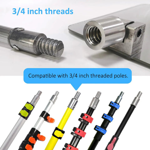 Detailed view of 3/4 inch threads on poles for Under Vehicle Inspection Mirror With Large Clear Mirror And Three Quarters Inch Heavy Duty Extendable Poles For Quick Under Car Checks At Checkpoints Airports Hotels Clubs And Law Enforcement Bases.