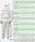 Sizing chart for Disposable Hazmat Coveralls With Hood Pack Of 12 White Breathable SMS Non Woven Painter Suit X Large