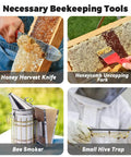 Beekeeping Tools Kit 22 Pcs For Beginners And Beekeepers with honey harvest knife, uncapping fork, premium bee smoker, hive trap.