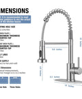 Dimensions and features of Brushed Nickel Kitchen Faucet With Pull Down Sprayer, High Arc Single Handle, 1 Or 3 Holes Install