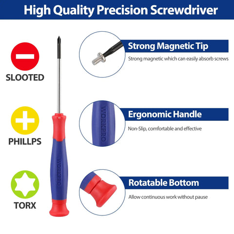 Solid 33 Piece Precision Repair Tool Kit With Screwdrivers Pliers Tweezers Utility Knife Blades For Phones Laptops Consoles. Precision screwdriver featuring ergonomic handle.