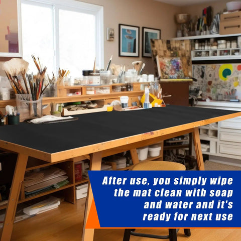 Self Adhesive Work Bench Mat 23.5 X 200 Inch PU Floor Runner For Garage And Workshop on tabletop in craft room