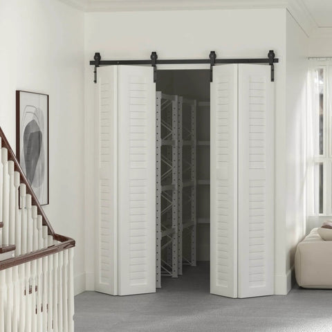 52 Inch Bi Folding Sliding Barn Door Hardware Track Kit For Small Spaces with Smooth and Quiet Operation installed