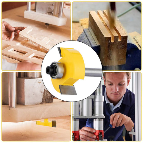 Solid Workhorse 1/4 Inch Shank Rabbet Router Bit Kit With Six Swappable Bearings And Razor Sharp Carbide Edge in woodworking setup.