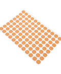 DIY Friendly Quick Fix Furniture Repair Kit Self Adhesive Screw Hole Reinforcement Stickers on a sheet, wood finish
