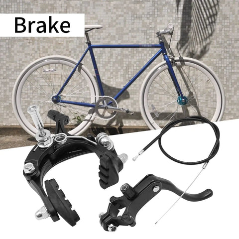 Road Bike Brake Caliper Kit With Aluminum Alloy Construction And C Shape Brake Lever, Housing And Cable, shown near blue bike