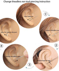 Steps to change threadless ear stud using Titanium Insertion Taper Pin Kit Three Pack 20G 18G 16G for piercing.