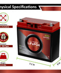 20Ah LiFePO4 battery specifications for 100W 12V Solar Power Kit with dimensions and terminal type highlighted.