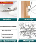 Swageless Cable Railing Kit For Wood Posts, 20-Set With Toggle Turnbuckle Hardware In T316 Stainless Steel, No Crimp Tool Needed, Wood Easy System, Easy Install, One Hundred Eighty Degrees Adjustable Stairs And Deck, Includes Twenty Cable Lines shown with parts and angles.