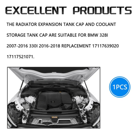 Engine bay showcasing BMW No Hassle Coolant Reservoir Cap Replacement For 328i 2007-2016 And 330i 2016-2018 Radiator Expansion Tank Cap