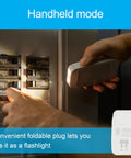 Hand using Four In One LED Power Failure Night Light With Dusk To Dawn Sensor Foldable Plug Portable Flashlight for storm outage.