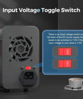 Rear view of Beefy Variable DC Power Supply showing input voltage toggle switch with 115V and 230V options