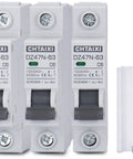Three Pack 1 Pole Miniature Circuit Breaker 6A 120 To 240V AC DIN Rail Mount Pro Grade Thermal Magnetic Trip C Curve MCB For Overload Protection And Quick Isolation with mounting accessories