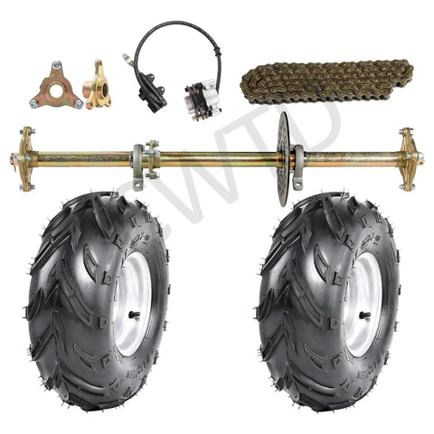 One Inch Go Kart Live Axle Kit For Quad Trike And Golf Cart With 16x8-7 Tubeless Wheels Tires Rim Chain Sprocket And Brake Master Cylinder Heavy Duty For DIY Builds And Heavy Loads components