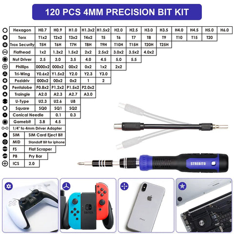 All In One Precision Screwdriver Set With 191 Piece Multi Bit Kit for electronics and home repairs, bit layout and tools.
