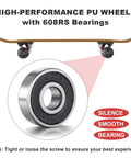 608RS bearings illustration on skateboard with 4 Pack 52mm Skateboard Wheels With Bearings 95A Hardness Durable Street Trick Wheels for Street Skating Longboard Cruiser Set Rebound Quiet Smooth Rolling
