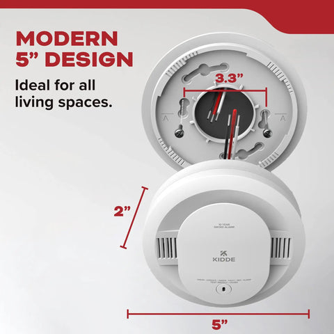 Hardwired Smoke Detector With Ten Year Battery Backup For 120V Homes 85 dB Alarm Red LED Visual Warning Model 20SA10 Three Pack, 5" design