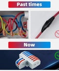 Six Pack SPL-82 Lever Nut Quick Connect Wire Connectors 2 In 8 Out Terminal Blocks, white plastic plug-in wire splice