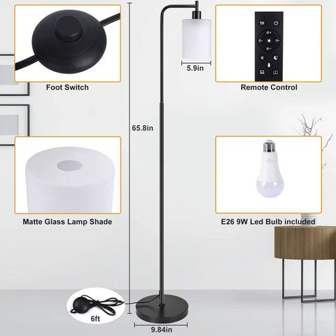 Diagram showing Floor Lamp With Remote And Foot Control Rustic Standing Light With Four Color Temperature Modes Jade Matte Glass Shade