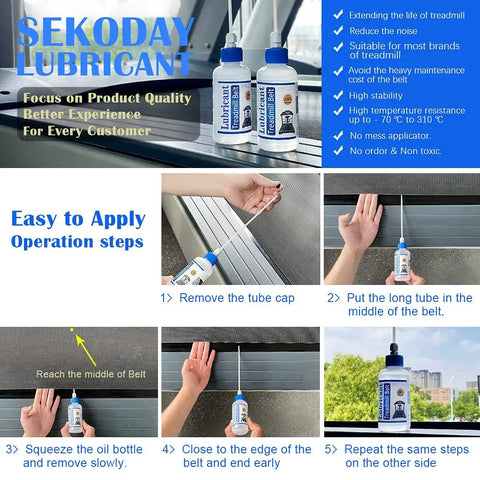 Silicone Treadmill Belt Lubricant Kit With 8.4 Oz Bottle, 2 Application Tubes, 2 Precision Tip Caps, Easy to Apply Instructions