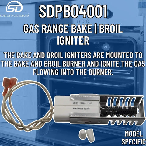 Gas Range Bake And Broil Igniter Replacement Direct Fit For Model Specific Applications 120V 3.2 To 3.6 Amps Ignition System