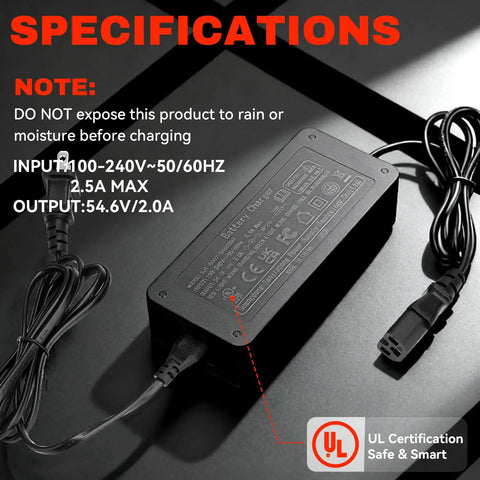 54.6V 2A Battery Charger For Tuttio Soleil01 Drit Bike And Tutto Tutti Soleil01 Electric Bikes UL Certified