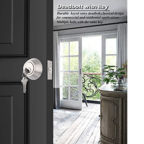 Two Keyed Alike Single Cylinder Deadbolts Door Locks In Satin Nickel 2 Pack With Exterior Keyed Entry And Interior Thumb Turn
