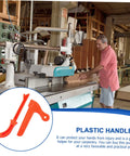 Heavy Duty Woodworking Push Blocks 2 Pack Table Saw Safety Sticks Non Slip Carpenter Push Tool with plastic handles on a workbench.