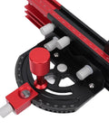 Tough Table Saw Miter Guide With 13 Positive Angle Stops and Adjustable Backing Blocks, featuring precise angle readouts and heavy-duty materials.