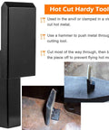 Anvil Hardy Tools Set For 1 Inch Hardy Hole Includes Hot Cut Tool shown on anvil with usage instructions
