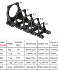 Set of black mini stepper motor mounting bracket with size chart, ideal for secure motor installation and DIY projects.
