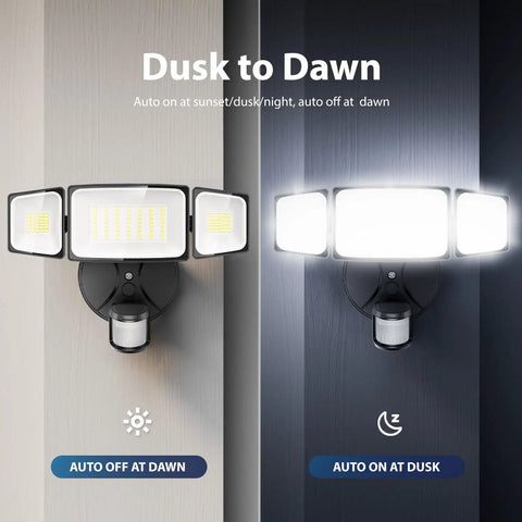 Heavy Duty 75 Watt LED Flood Light With Motion Sensor And Dusk To Dawn Delivering 7000 Lumen Blazing Bright Output Featuring An Adjustable Triple Head Setup That Rocks In Bad Weather And Tops Off Your Outdoor Yard Security
