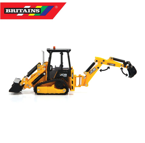 Side view of JCB Farm Tractor With Tracked Backhoe Loader 1:32 Scale Collectible Toy for Kids and Collectors.