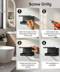 Installation steps for Rock Solid Matte Black Toilet Paper Holder With Storage Shelf Wall Mount For Bathrooms Fits Mega Rolls.