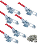 Beefy Six Pack Toggle Latch Clamp Set With 700 Lb Holding Power, Self-Locking Design, shown with included screws