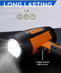 Rechargeable Spotlight With Beast Mode Bright LED Beam, IPX2 Waterproof Handheld Flashlight shown in vibrant orange