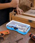 Gutsy Heavy Duty Ratchet Socket Wrench Kit With Extra Screwdriver Bits And A Snap Shut Carry Case Tough Hand Tool Set on workbench.