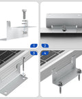 Diagram of 16 Piece Solar Panel Mounting Bracket Kit With Z Brackets Lightweight Aluminum Corrosion Free Construction Perfect For RVs Trailers Vans Yachts And Off Grid Roof Installations showing installation steps.