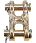 Top view of a 3/8 inch zinc plated G70 double clevis link from the No Sweat Rigging 4 Pack for trailers and hauling gear.