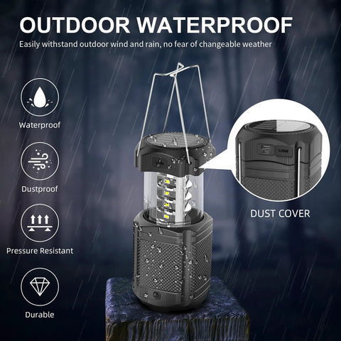 Camping Lantern With 5000mAh Solar Hand Crank Telescopic LED Flashlight And USB Charger, waterproof, on wet surface