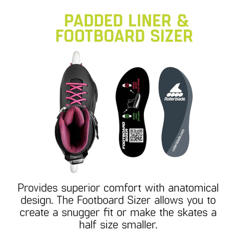 Padded liner and footboard sizer for Lightning 90 Womens Urban Inline Skates For All Day Comfort And Versatility In Black And Sangria