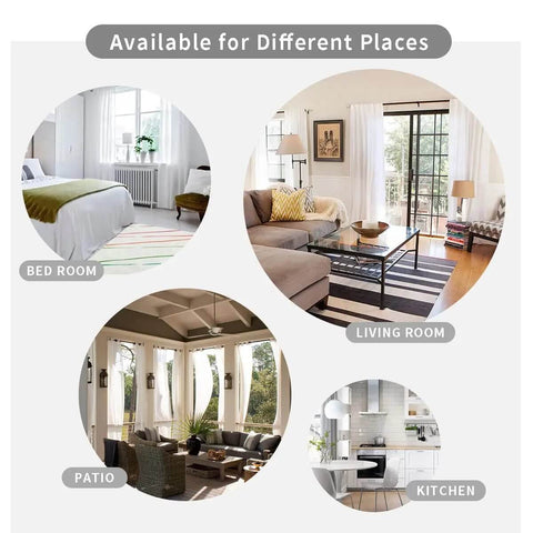Old Antique Door Style Blackout Curtains in bedroom, living room, patio, and kitchen showing versatility for various spaces.
