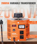 Built Tough 2000VA AC Voltage Regulator Step Up Down Transformer 110V Input with adjustable output settings on a workbench.