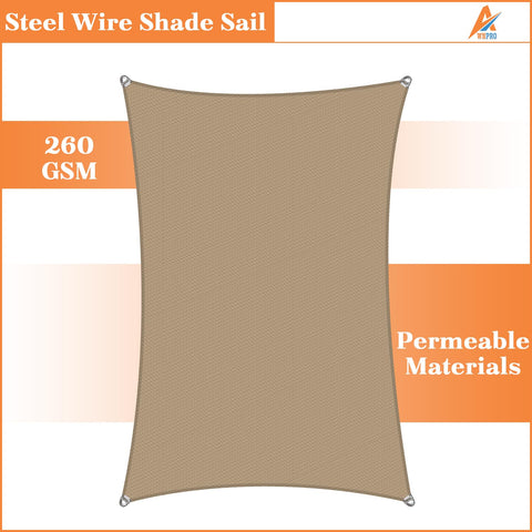 30 X 32 Foot Rectangle Sun Shade Sail With Heavy Duty UV Resistant Fabric Wire Cable And A Rings Weather Resistant Outdoor Canopy Cover For Pergola Backyard Or Garden Sand Color 260 GSM