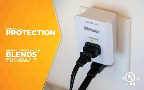 One Outlet Surge Protector With 1080J Protection, LED Indicator Alarm, Slim Space Saving Design, White, cULus Listed installed in outlet.